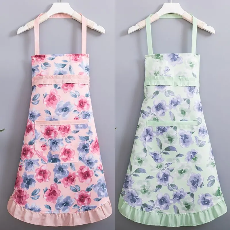 Korean Princess Thin Apron Kitchen Cooking Young and Beautiful Cooking Stain-Resistant Work Apron Oversleeves Two-Piece Set for Women