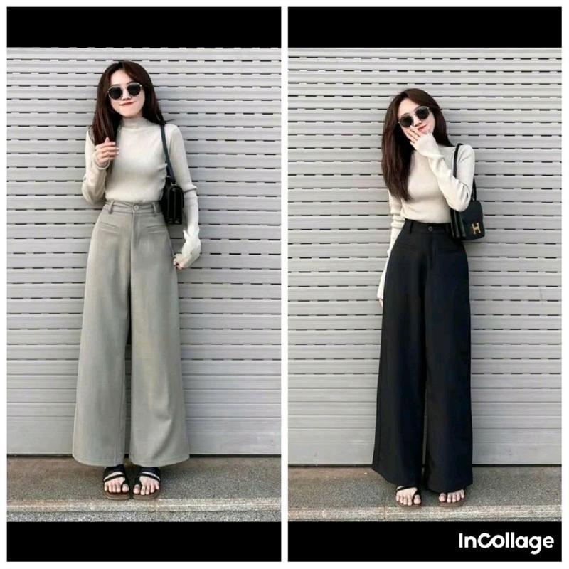 Quần Suông ống rộng Túi Ngang 2 Màu Đen Be Siêu Tôn Dáng, Quần Nấm Ống Rộng Pants tây Nữ