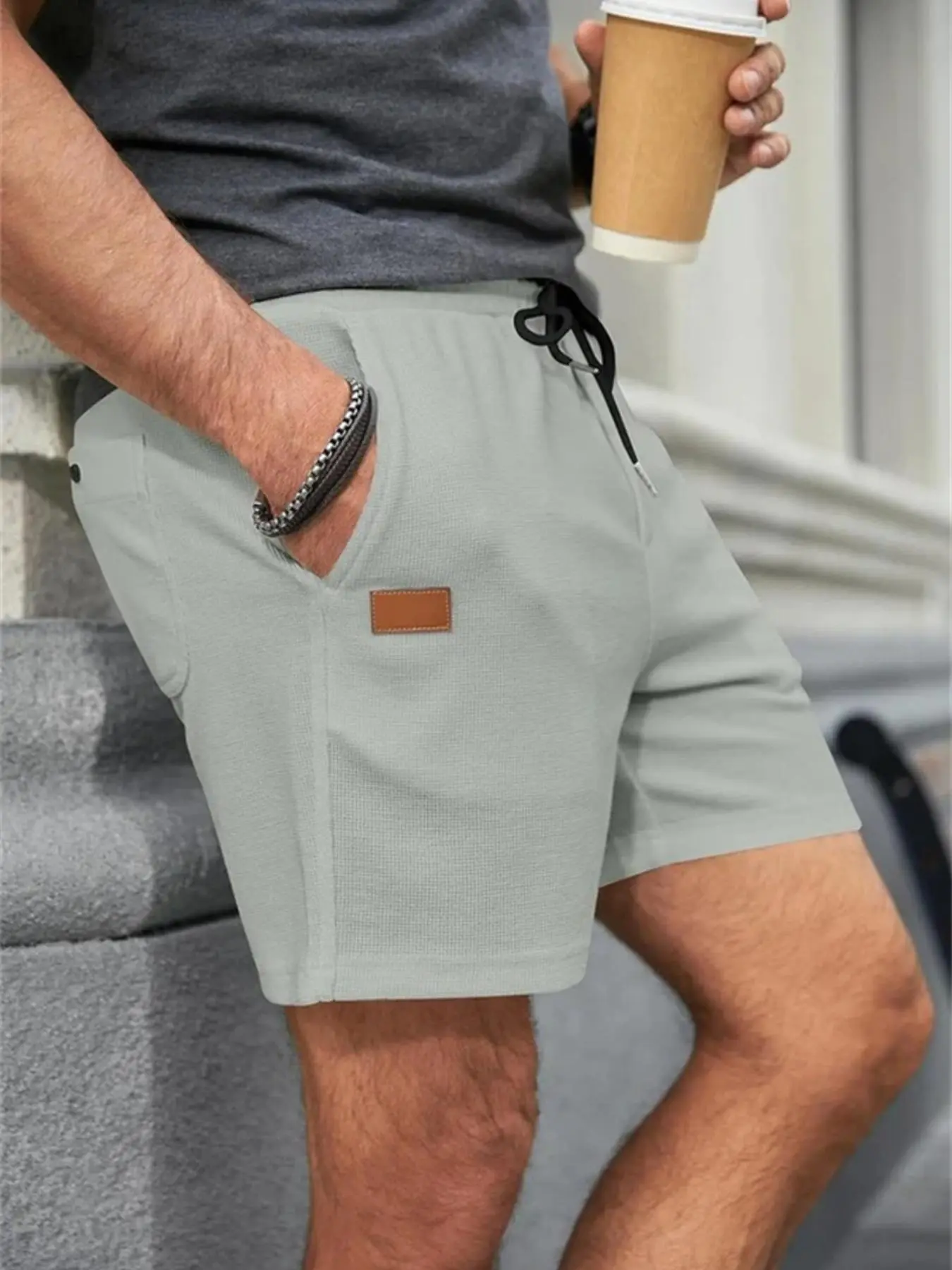 Men's Solid Color Waffle Knit Shorts, Casual Comfy Breathable Shorts for Summer, Men's Bottoms for Daily Wear