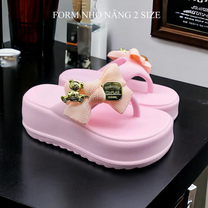 Dép tông xỏ ngón độn đế  7cm Loại 1 đính nơ đễ thương, dép xỏ ngón đi biển, dép kẹp đế cao Chọn tăng 1 size Nữ DéP