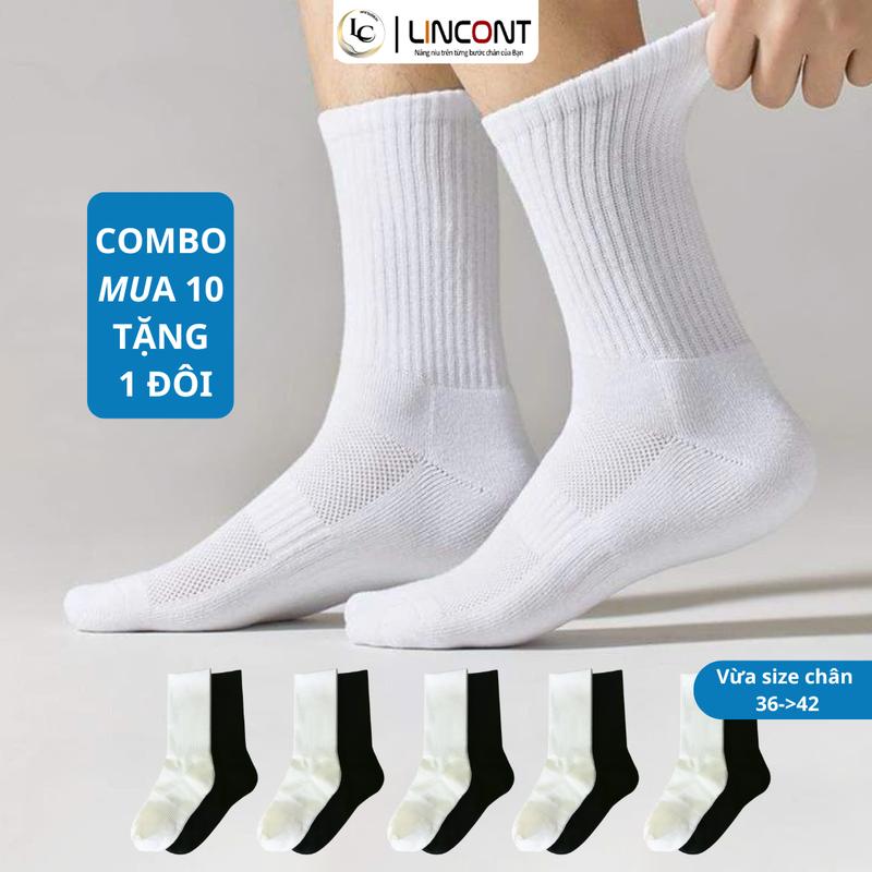[COMBO 10 + TẶNG 1] Tất vớ Nam Nữ cổ cao dệt kim 20cm trắng-đen-xám cotton+spandex dày dặn thoáng khí Menswear