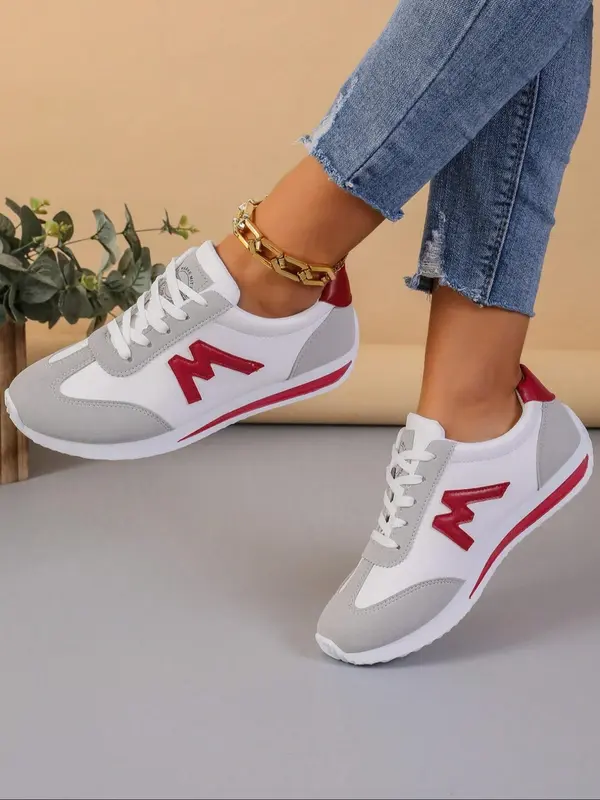 Women's Fashionable Patchwork Design Lace Up Low Top Sneakers, Casual Comfortable Breathable Sports Running Shoes, All-match Round Toe Shoes for Daily Wear 7
