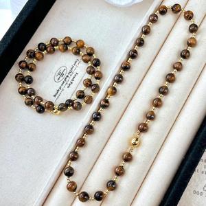 สร้อยคอโซ่ล็อคหินตาเสือธรรมชาติ สไตล์จีนใหม่ บูติกย้อนยุค 8mm สไตล์มอลตา