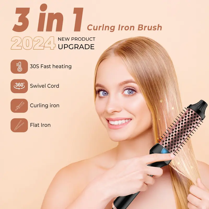 1.5 Inch Ionic Thermal Brush Curling Iron Brush, LED Display Heated Round Brush For Beach Waves 5
