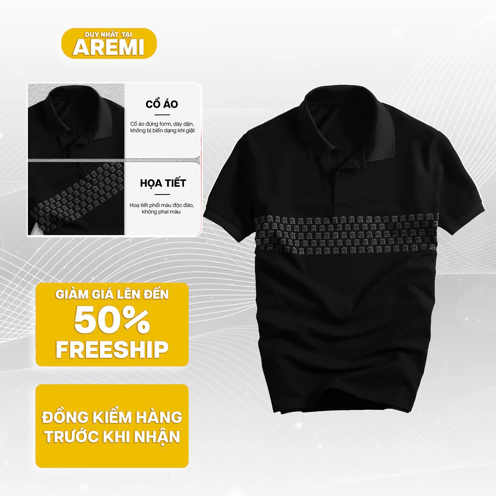 Áo Polo nam cổ trụ tay ngắn AREMI, thiết kế sang trọng chất liệu cotton cá sấu co giản APL0075 Menswear Ngắn Tay