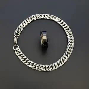 New Promo...!!! Satu Paket Gelang Rantai Titanium Dan Cincin Model Punk Pria Dan Wanita