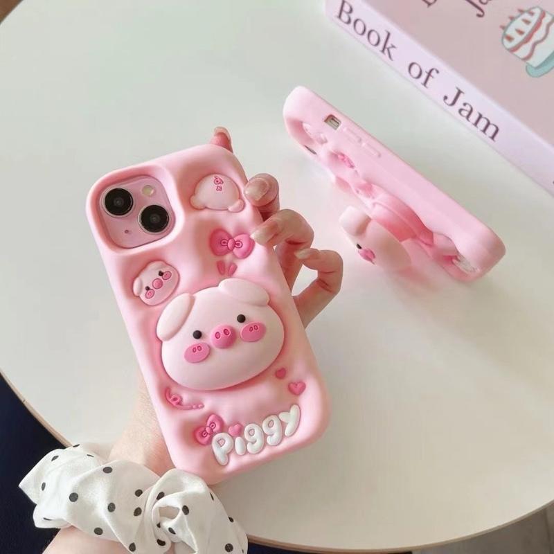 Ốp Silicon Lợn Hồng Piggy Có Giá Đỡ 6P -16Promax