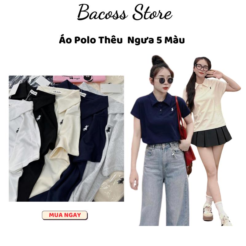 Áo Thun Polo Tay Lỡ  Bacoss Store 5 Màu Thêu Ngựa