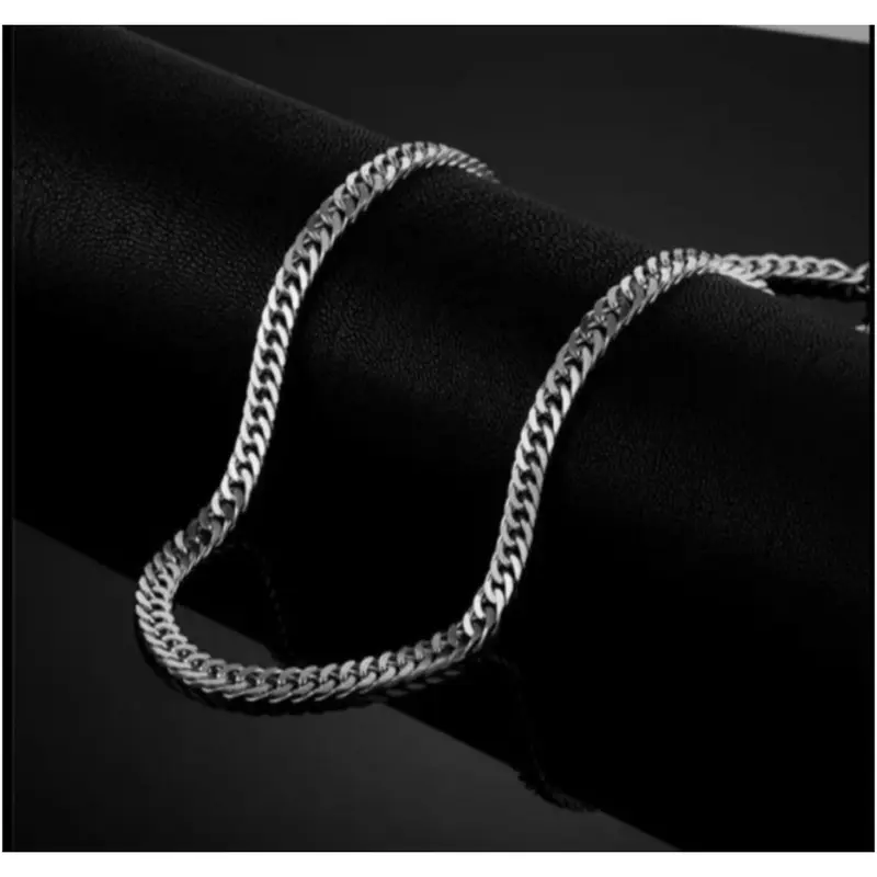 Kalung Titanium Rantai Pria Silver Anti Karat Hitam Stainless Tipe 316L - Aksesoris Fashion Unik dan Keren - Kulit 2