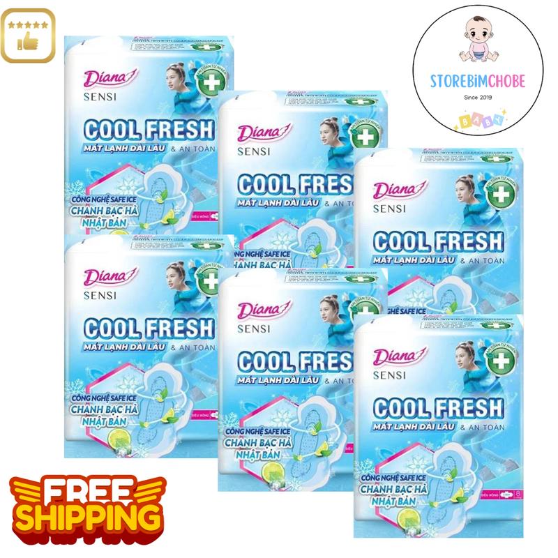 Combo 6 gói Băng vệ sinh Diana Sensi Cool Fresh Siêu Mỏng Cánh gói 8 miếng gói Che tên sản phẩm khi giao hàng Tampon băng vệ bạc hà