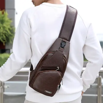 Túi đeo chéo unisex nam có cổng usb nối cáp sạc tiện lợida PU chống nước 3 ngăn thời trang hàn quốc  T3 T235 7