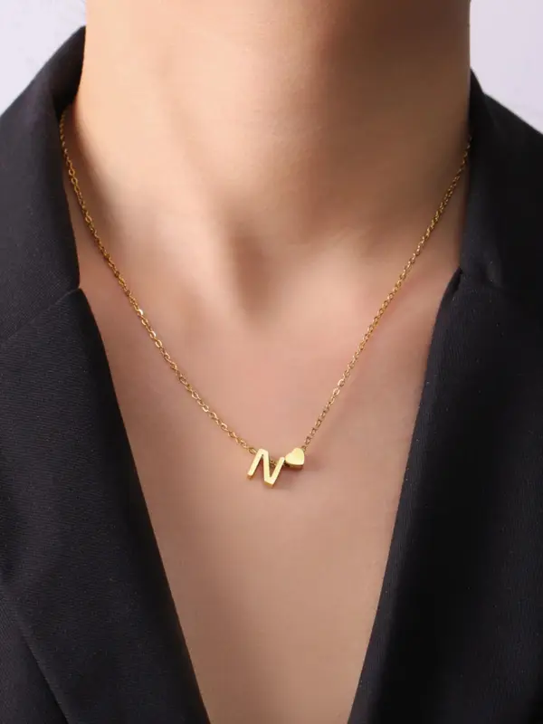 Fashion Letter & Heart Necklace As Gift Ideas, Stainless Steel Dainty Matching Necklace for Women, 2024 Newfashion All-match Vintage Jewelry for Girlfriend, Valentine's Day, Gift handmade  necklace 6