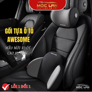 (Màu Xám) Gối Tựa Đầu Ô Tô Tựa Lưng AWESOME Cao Cấp Chất Liệu Cao Su Non Chống Đau Mỏi Chống Thấm Mồ Hôi Cotton 100% Đệm
