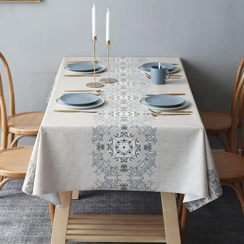 Dustproof PVC Ethnic Pattern Tablecloth, 1 Count Rustic Boho Printed Dining Room Kitchen Decorative Tablescape 3