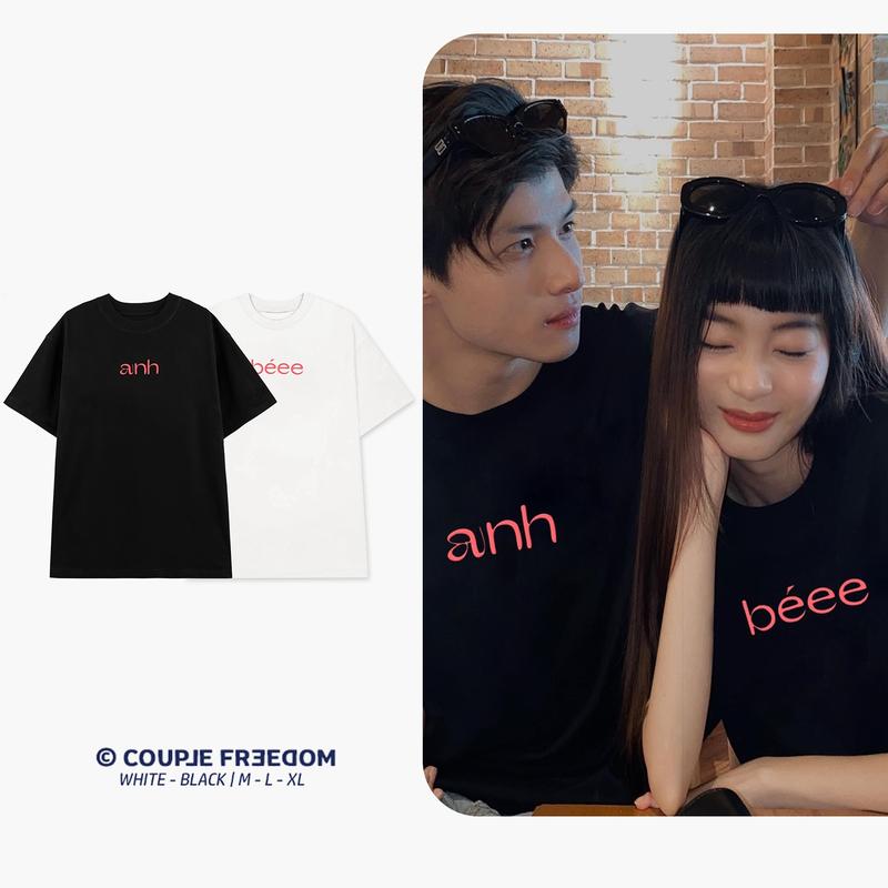 Áo Thun Cặp Đôi Nam Nữ Tay Lỡ Cotton Unisex  Top, Áo Phông Couple Yêu Cổ Tròn In Hoạt Hình Form Rộng Basic Oversize Mới Nhất - Anh Bé