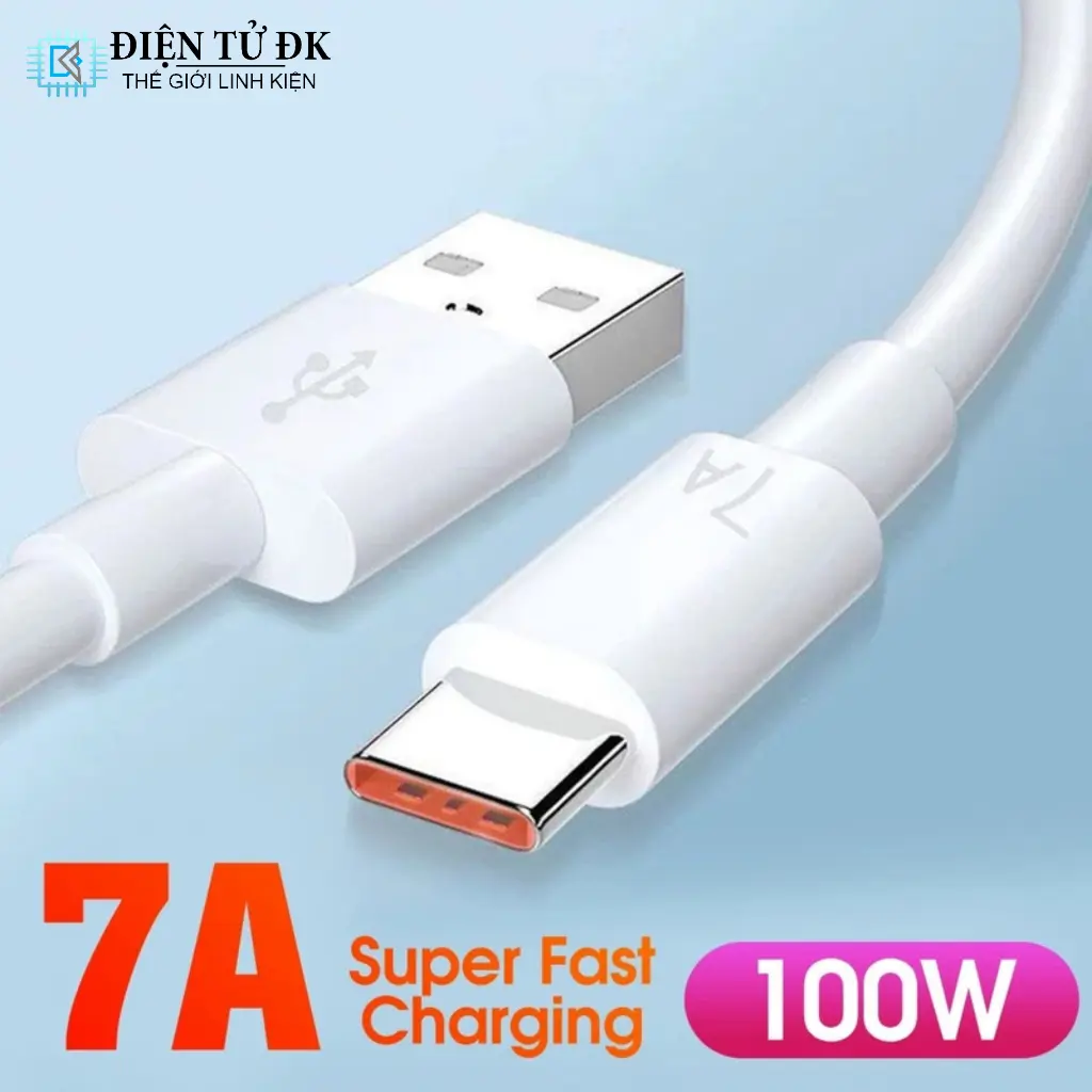 Cáp Sạc 7A 6A Sạc Nhanh 22.5W Type C Màu Trắng 1M, 0,25M