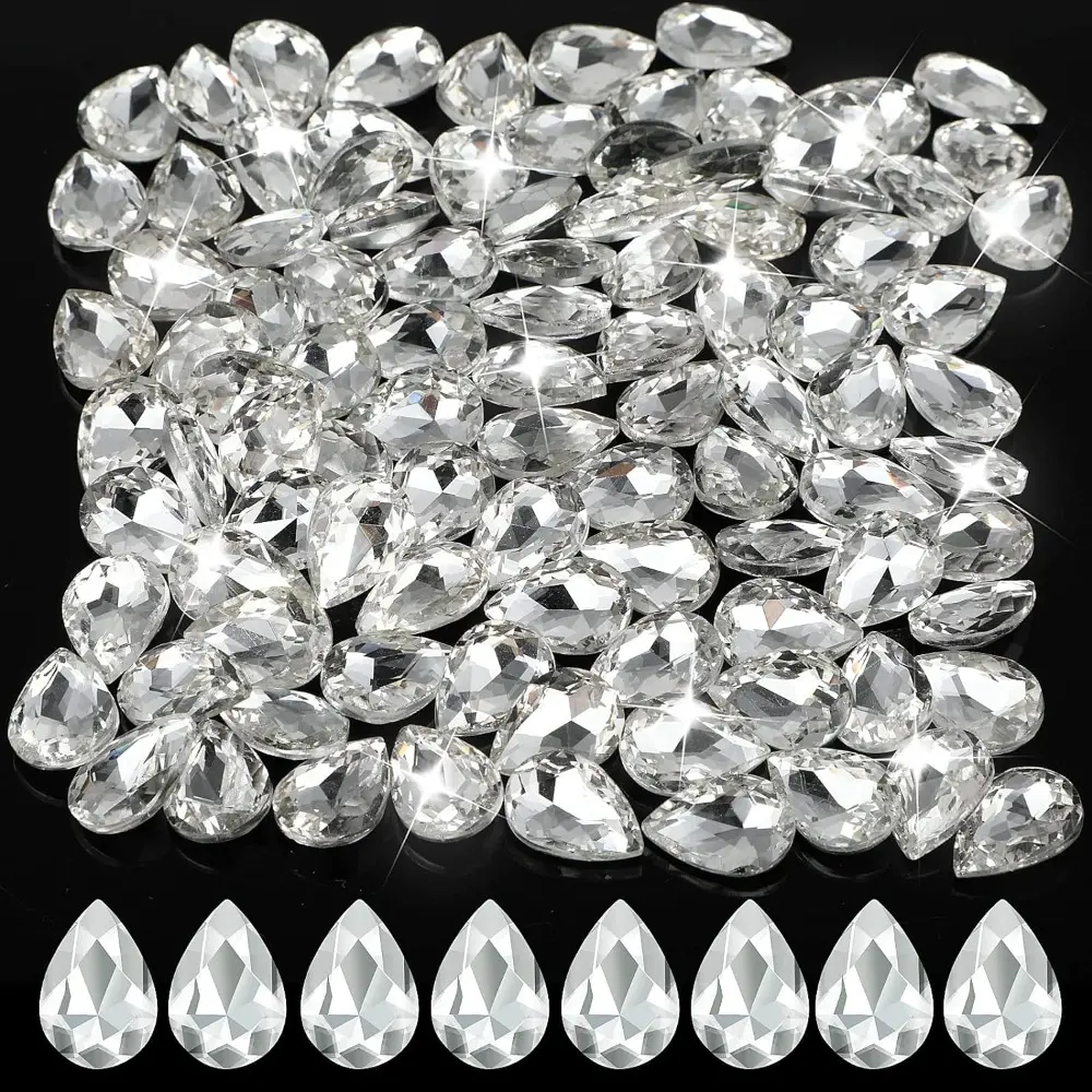 100 PCS Faceted Teardrop DIY Crafts Glass Teardrop Beads 10*14mm White Faceted Glass Beads for Necklace