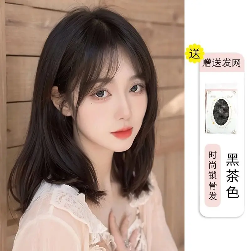 Wig women's short hair natural hair new fashion age-reducing long clavicle hair wig full head