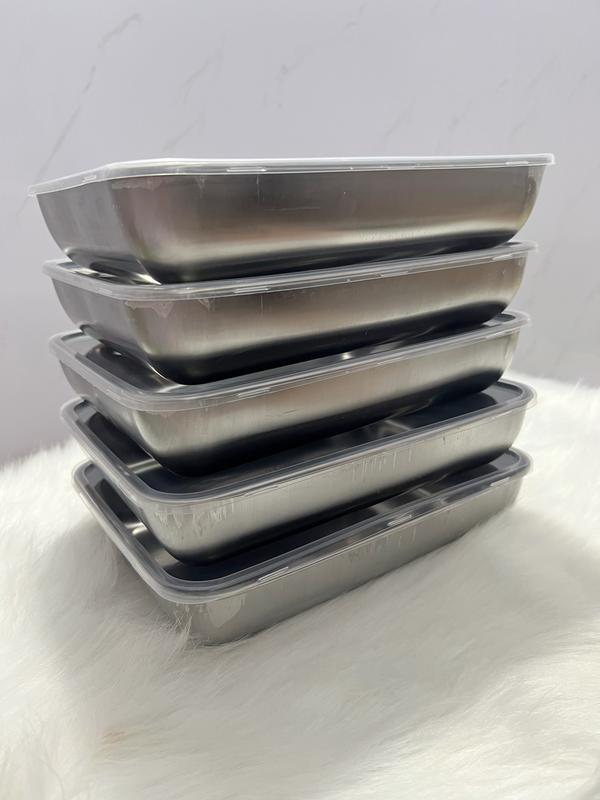 Bộ 5 Hộp Đựng Thực Phẩm Inox 304 Size Lớn KT 25x20x6cm Có Nắp Đậy và Khay Inox Chống Gỉ, An Toàn Tiện Lợi, Sạch Sẽ
