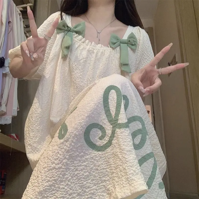 Váy Ngủ, Phong Cách OOTD, Dành Cho Nữ, Ngọt Ngào Và Dễ Thương, Được Làm Bằng Bông Dệt, Phong Cách Công Chúa, ngắn Tay, Thích Hợp Cho Mùa Hè, Mỏng, Thích Hợp Cho Mùa Xuân Và Mùa Thu, Đồ Mặc Nhà