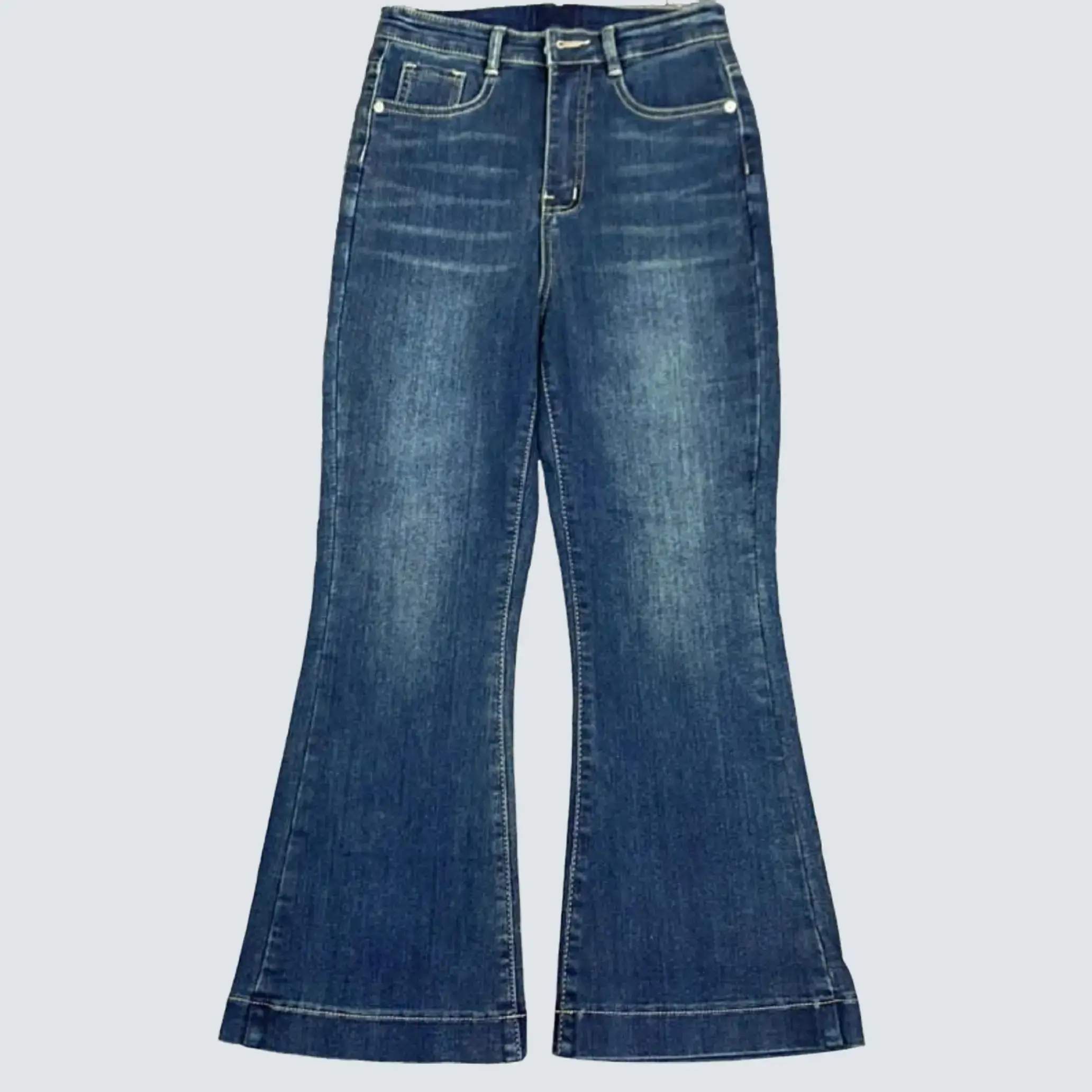 (LOE9TAC352) Quần Jean Nữ Dáng Loe 9 Tấc (92 cm), Chất Jean 2 Da, Co Giãn, Lai Gấp To Cho Nàng 1m50 Women Pants Denim Có Túi