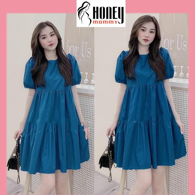 Váy Bầu Dáng Babydoll Mùa Hè Công Sở Màu Xanh Đầm Bầu Xinh Thiết Kế Đẹp Dáng Rộng Mặc Đi Làm HD2664 Honey Mommy Váy Nữ Women Dress