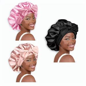 Satin Bonnet, 1 Count Double Layer Satin Lined Hair Bonnet with Bowknot Decor, Hair Care Accessories for Bathroom Home Bedroom Travel Dormitory Salon Hotel, Home Decor, Bathroom Accessories