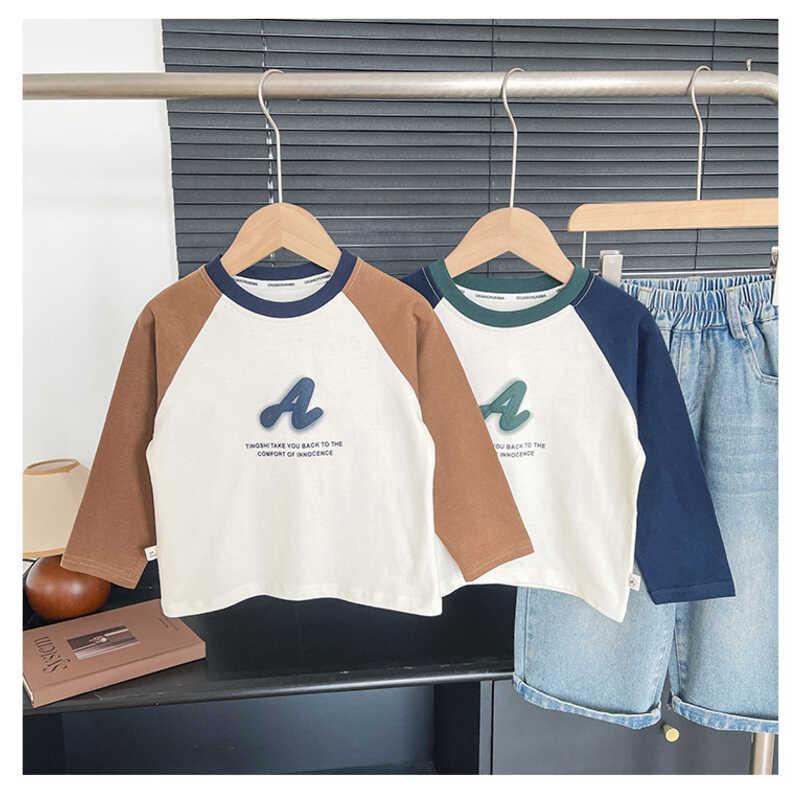 Product Introduction of Wind Valley 2024 new children's clothing Korean version contrasting color raglan sleeve T shirt boys versatile base for spring and autumn 16