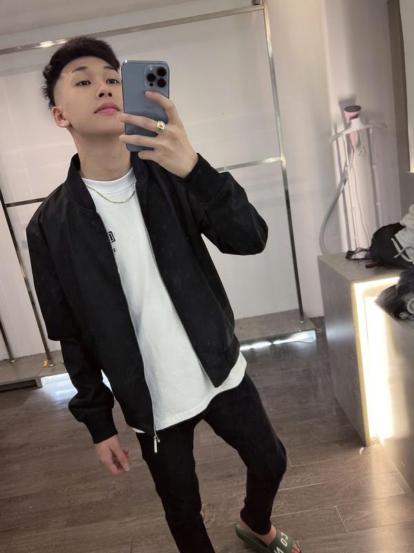 Áo khoác gió nam đen trơn 2 lớp hàng bo gân khóa thường dày dặn thời trang nam Menswear