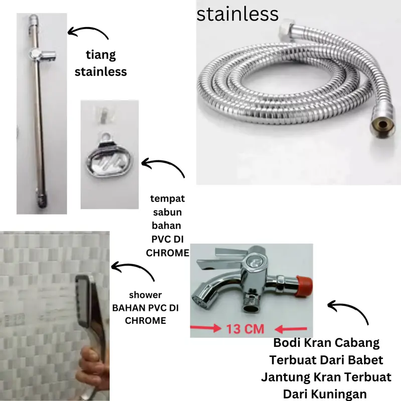 Tiang Shower Set Lengkap Kran Cabang Selang Tempat Sabun Air Pvc Pipa 2