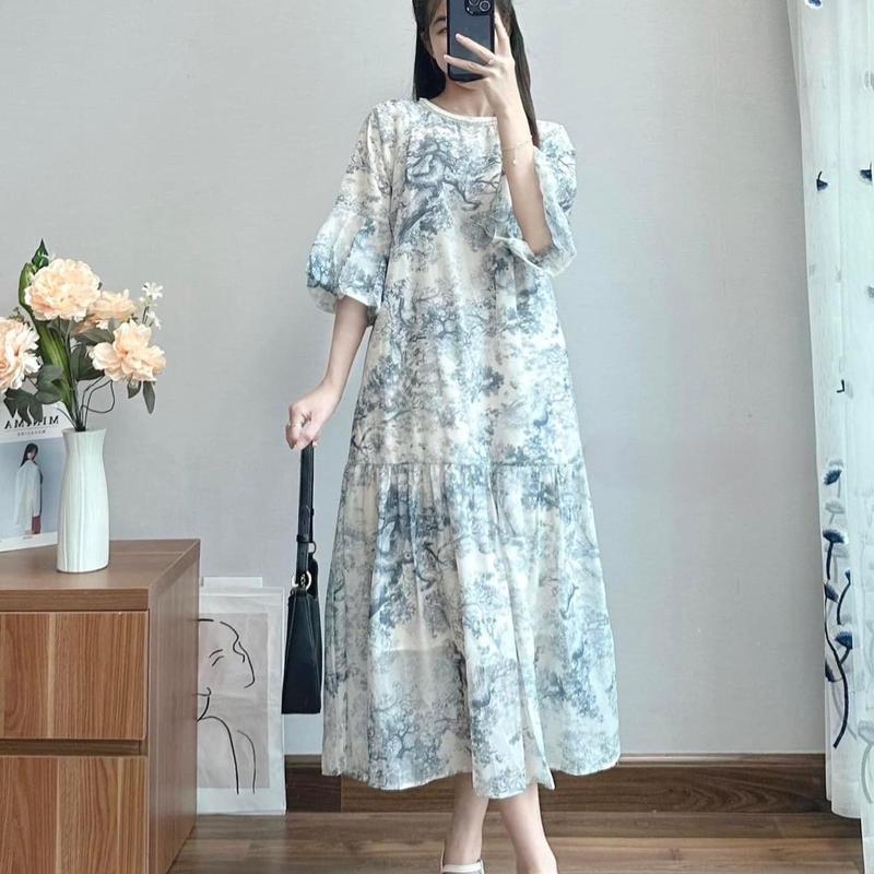 Đầm bầu baby doll nữ Quảng Châu thiết kế họa tiết loang siêu xinh, trẻ trung rẻ đẹp, váy đi biển nữ sang chảnh