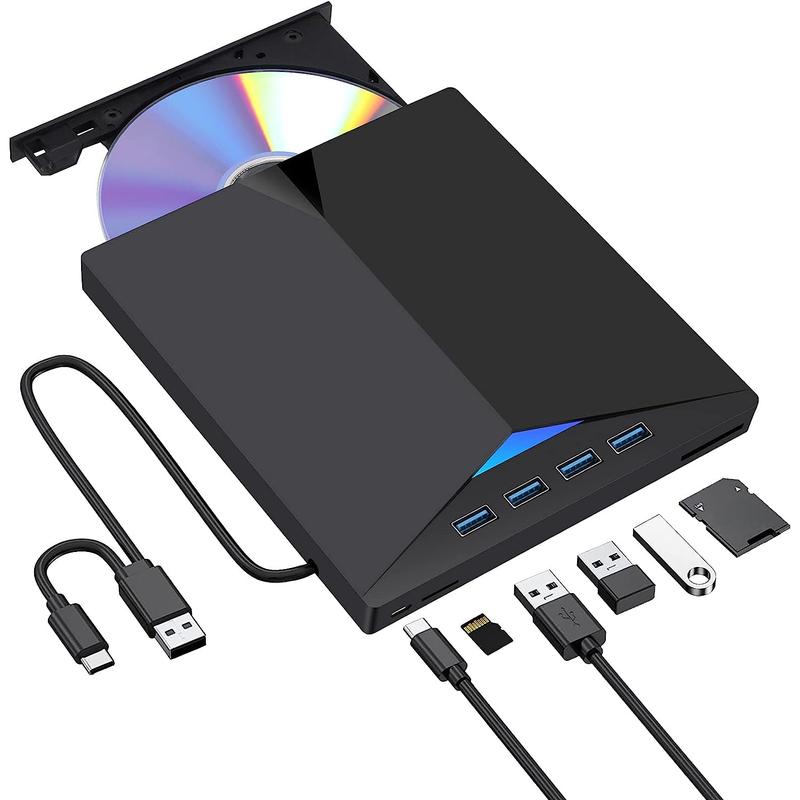 Product Introduction of [7 In 1] External CD/DVD Drive For Laptop, USB 3.0 Type C DVD Player Portable CD/DVD Burner, CD ROM External DVD Optical Drive Compatible With Laptop Desktop PC Windows 11/10/8/7 Linux OS 0