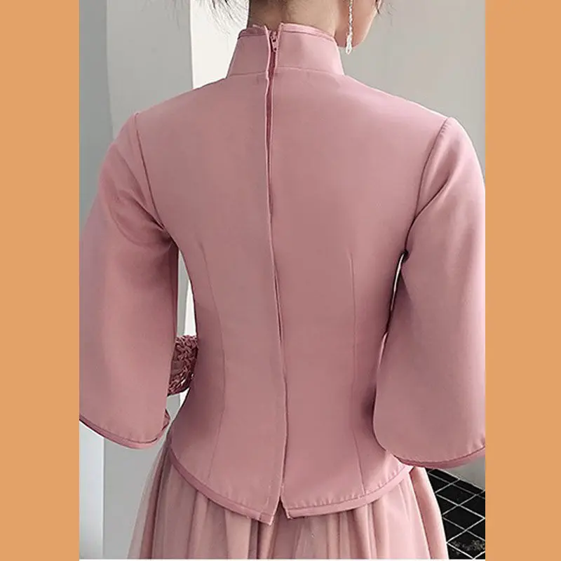 Váy Phù Dâu Dài Trung Quốc, Phong Cách Trung Quốc Mới, Nhóm Chị Em Tangzhuang, Xiuhe, Bạn Gái, quần Áo Ngoại Cỡ, Áo Cưới, Váy Cưới calem quần, Dress, Tay Phồng, Women 7