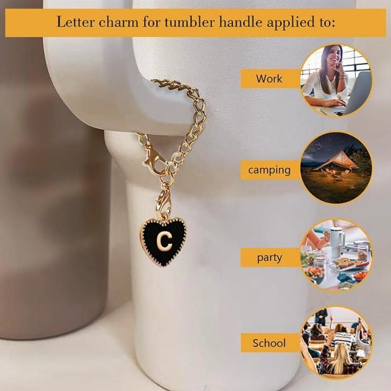 Shape Of Heart Letter Pattern Tumbler Charm, 1 Count Initial Letter Name ID Tag, Personalized Handle Charm for Tumbler, Straw Cups Drinkware Accessories 8