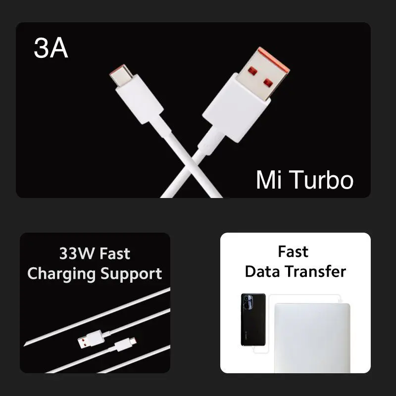 KABEL UNTUK Mi TURBO Xiaomi Redmi dan Poco (TYPE C) 33,45, 67, 90 & 120WATT 3A & 6A 6
