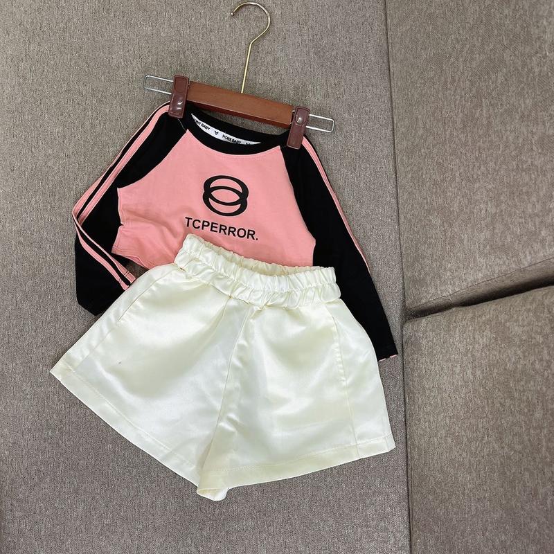    Ko kèm quần   Áo croptop pha tay viền hồng cực chất bé gái Mềm Thoải mái 