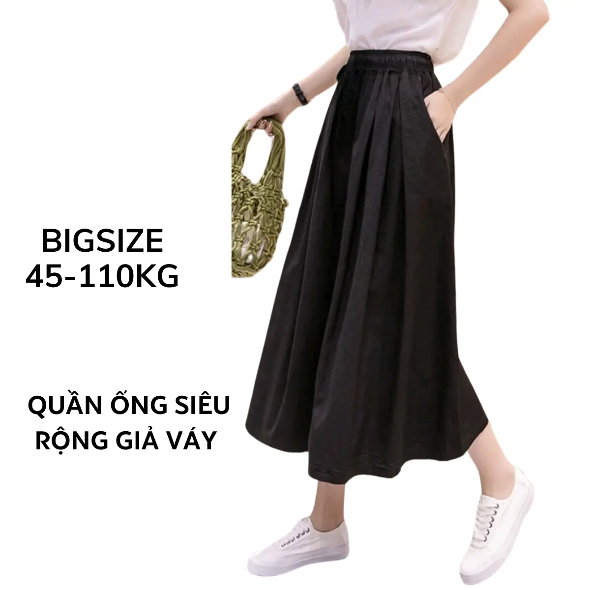 Quần Giả Váy Dáng Lửng 50-110kg ống rộng Bigsize thời trang trẻ trung thanh lịch Nữ Women Ong Tre Đen