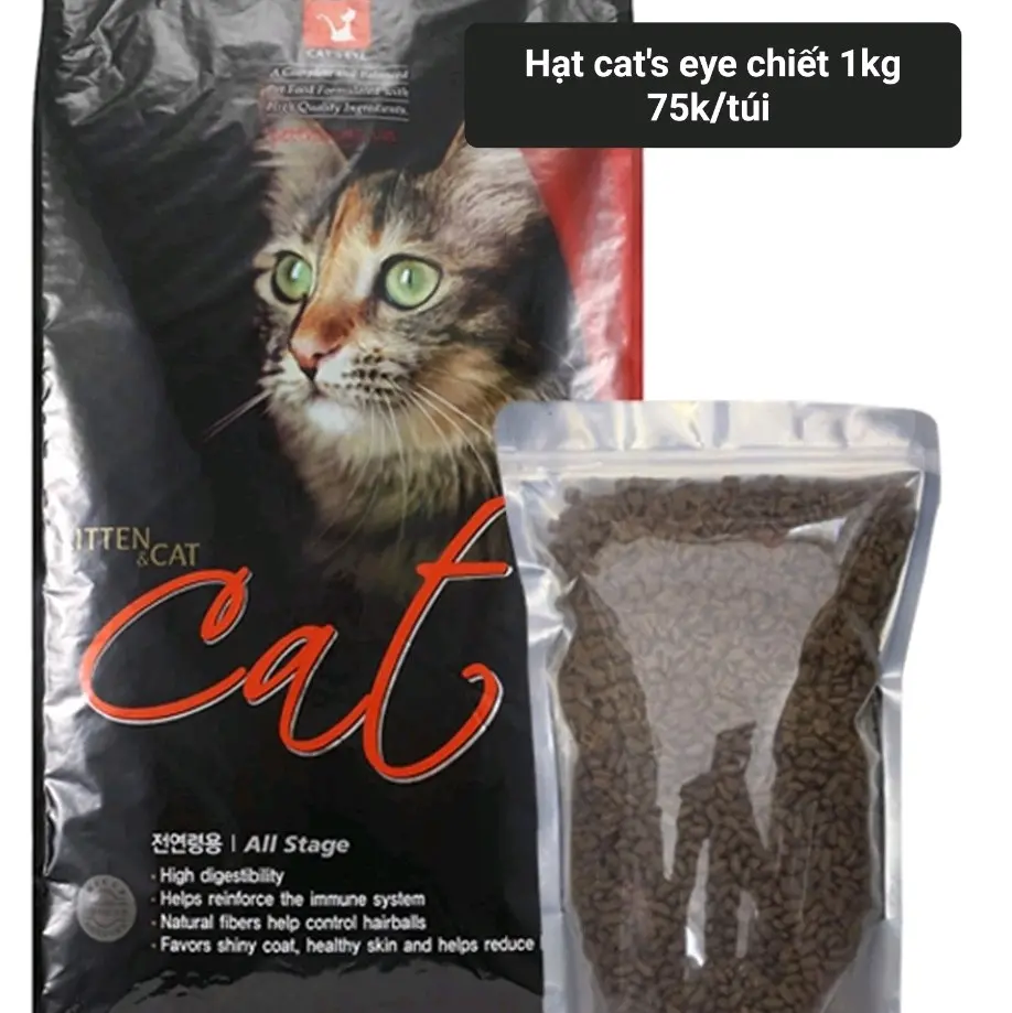 Hạt Cateyes túi chiết 1 kg cho mèo lớn và con, giảm mùi hôi phân và lông mượt