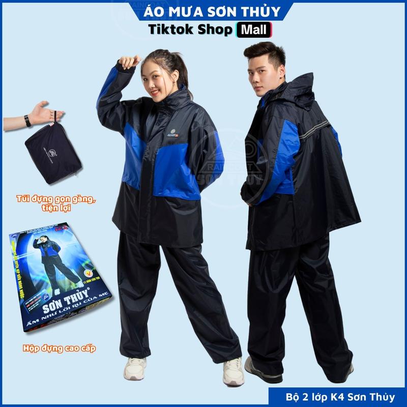 Sơn Thủy Bộ Quần Áo Mưa 2 Lớp K4 Vải Polyester Dày Dặn Giữ Ấm Chống Nước Tuyệt Đối Phù Hợp Đi Dã Ngoại Đi Phượt Đi Mưa Thời Gian Dài Size M L XL XXL 3XL