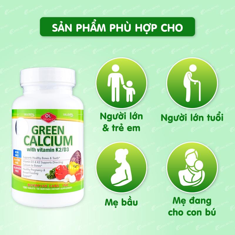 Viên uống Olympian Labs Green Calcium bổ sung canxi hữu cơ (100 viên) 6