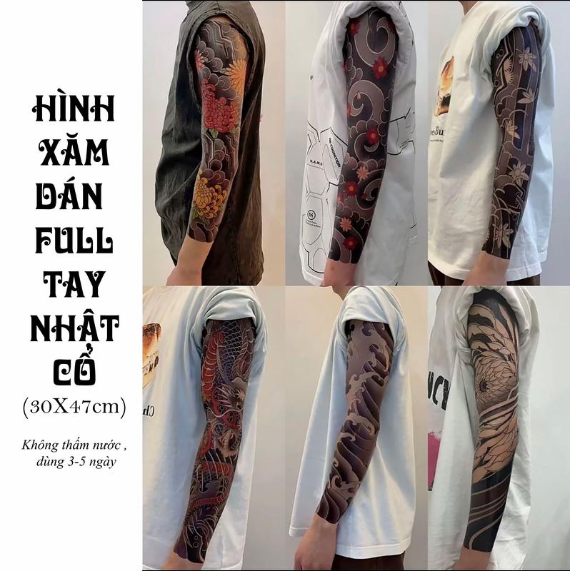 Hình Xăm Dán Full Tay Nhật Cổ Có Màu Chống Nước Bền 3-5 Ngày Unisex