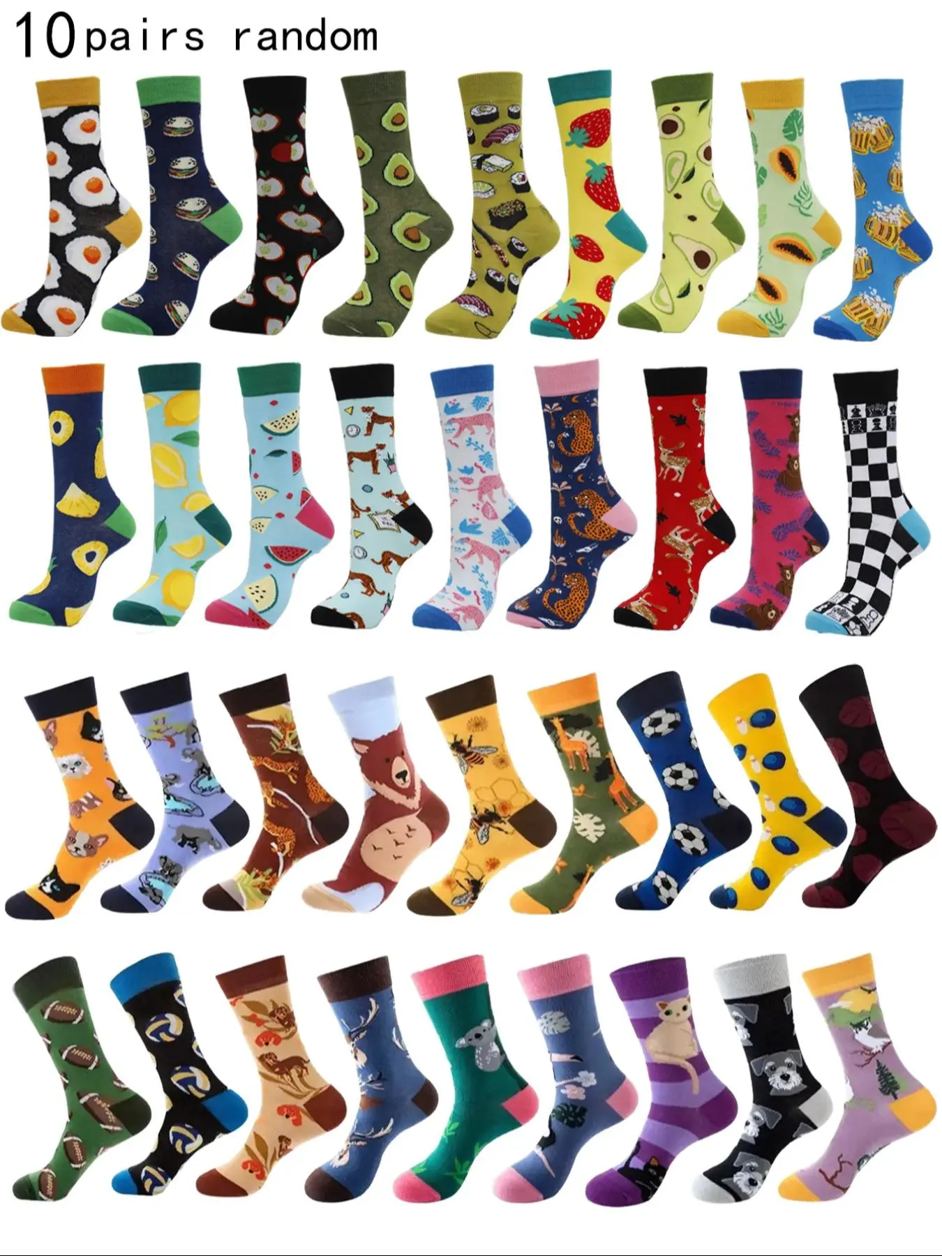 Random Women's Cartoon Print Mid-calf Socks, Casual Comfortable Breathable Socks for Daily Wear, Women's Socks for All Seasons