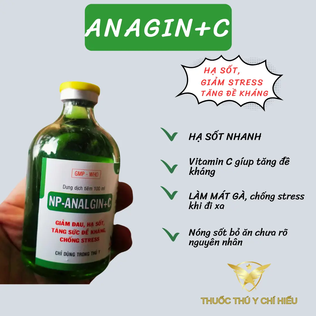 [ ANAGIN + C ] HẠ SỐT, ZẢM ĐAU, TĂNG ĐỀ KHÁNG, CHỐNG STRESS CHO VẬT NUÔI, dùng cho gà đá khi mới bắt về tránh bị chối nước [ chai 100ml ]