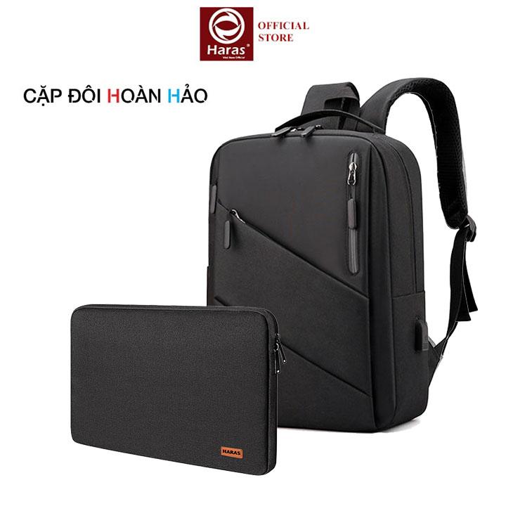 Combo Balo Laptop tích hợp cáp sạc USB và Túi chống sốc laptop bảo vệ laptop HARAS HR298TC001