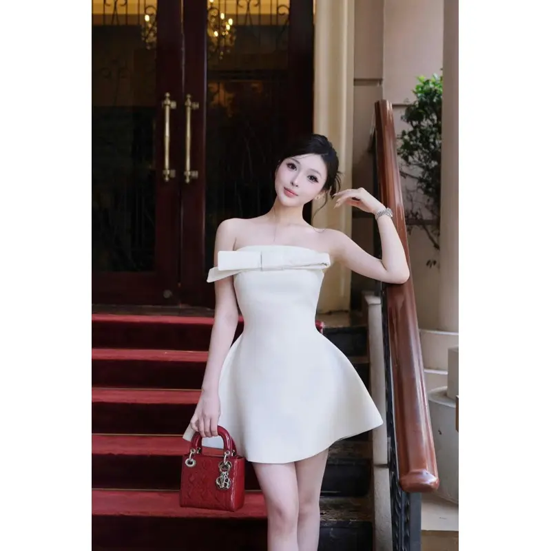 Đầm Tafta Kem Basic Cúp Nơ Ngực - Thương Hiệu Uy Tín