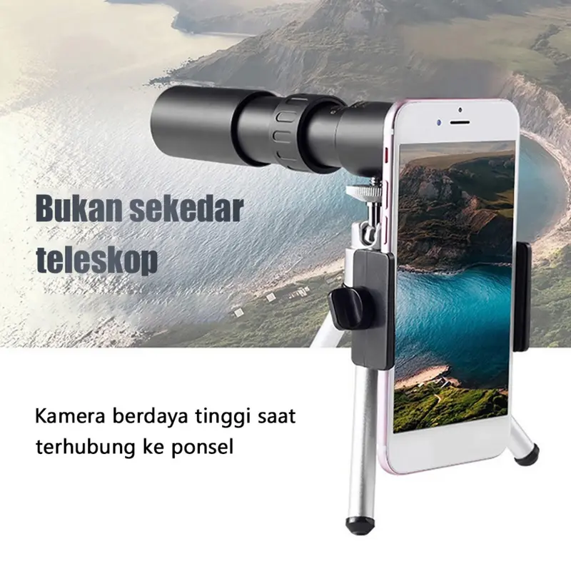 HD Teropong Monocular Telescope 10-300x40 Zoom dengan Tripod dan Holder HP - Lensa Tele HP Zoom - TTVXO FBA44 Portabel untuk Berkemah Untuk telepon iphone android 7