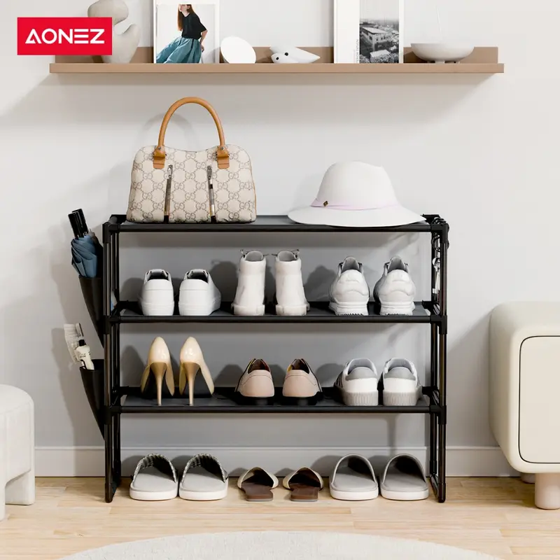 【COD】AONEZ INS Style Rak Sepatu 4 Lapis INS Rak Sepatu Non-anyaman Dengan Pengait Tas,  Besi Multi Lapis 1
