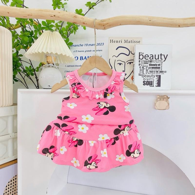 Set váy sát nách cổ bèo, Chất Cotton, mềm mịn mát cho bé gái mặc đi học đi chơi! 0