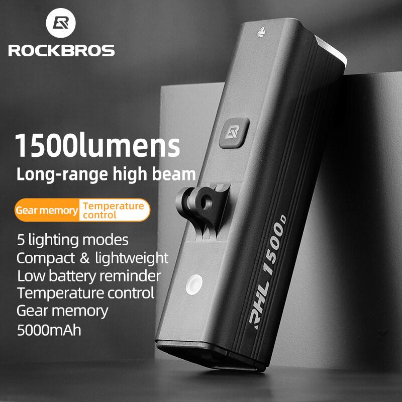 Đèn pha xe đạp, ROCKBROS, 1500 Lumens, Pin 5000mAh, Cảm biến thông minh, Đèn nâng xe đạp đường MTB, Điều khiển nhiệt độ, Chống thấm nước, Sạc Type-C, Đèn pin, 5 chế độ có sẵn Gắn Xe Đạp Đạp Xe Đạp Sports