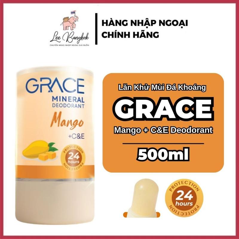 MỚI Lăn Nách Khử Mùi Đá Khoáng GRACE Hương Xoài Mango + C&E Nội Địa Thái Không Để Lại Vết Ố Ngăn Mồ Hôi 70g LEEBANGKOK